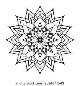 Vetor Mandala Oriental. Mandala Colorir livro ilustração vetor de arte de linha. Padrão de mandala abstrato vetorial. Contorno Mandala para Colorir Página do Livro. Livro desenhado à mão doodle mandalas colorir.