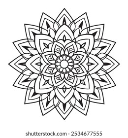 Vetor Mandala Oriental. Mandala Colorir livro ilustração vetor de arte de linha. Padrão de mandala abstrato vetorial. Contorno Mandala para Colorir Página do Livro. Livro desenhado à mão doodle mandalas colorir.