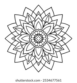 Vetor Mandala Oriental. Mandala Colorir livro ilustração vetor de arte de linha. Padrão de mandala abstrato vetorial. Contorno Mandala para Colorir Página do Livro. Livro desenhado à mão doodle mandalas colorir.