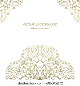 Oriental mandala. Vector hand drawn floral folk ornamental background. Card design with eastern ethnic decorative pattern