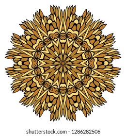 Oriental Mandala. Vintage Decorative Elements. Vector illustration. Golden color. For Coloring Book, Greeting Card, Invitation, Tattoo. Anti-Stress Therapy Pattern