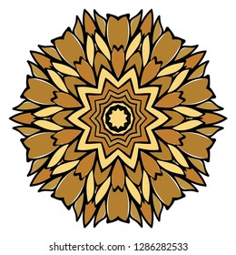 Oriental Mandala. Vintage Decorative Elements. Vector illustration. Golden color. For Coloring Book, Greeting Card, Invitation, Tattoo. Anti-Stress Therapy Pattern