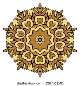 Oriental Mandala. Vintage Decorative Elements. Vector illustration. Golden color. For Coloring Book, Greeting Card, Invitation, Tattoo. Anti-Stress Therapy Pattern