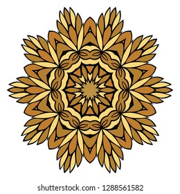 Oriental Mandala. Vintage Decorative Elements. Vector illustration. Golden color. For Coloring Book, Greeting Card, Invitation, Tattoo. Anti-Stress Therapy Pattern