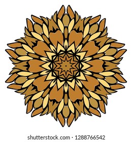 Oriental Mandala. Vintage Decorative Elements. Vector illustration. Golden color. For Coloring Book, Greeting Card, Invitation, Tattoo. Anti-Stress Therapy Pattern