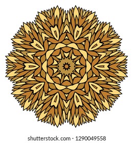 Oriental Mandala. Vintage Decorative Elements. Vector illustration. Golden color. For Coloring Book, Greeting Card, Invitation, Tattoo. Anti-Stress Therapy Pattern