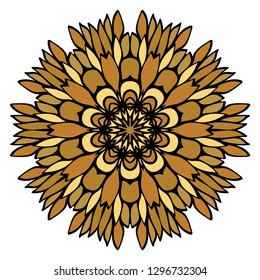Oriental Mandala. Vintage Decorative Elements. Vector illustration. Golden color. For Coloring Book, Greeting Card, Invitation, Tattoo. Anti-Stress Therapy Pattern