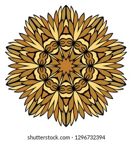 Oriental Mandala. Vintage Decorative Elements. Vector illustration. Golden color. For Coloring Book, Greeting Card, Invitation, Tattoo. Anti-Stress Therapy Pattern