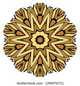 Oriental Mandala. Vintage Decorative Elements. Vector illustration. Golden color. For Coloring Book, Greeting Card, Invitation, Tattoo. Anti-Stress Therapy Pattern
