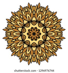 Oriental Mandala. Vintage Decorative Elements. Vector illustration. Golden color. For Coloring Book, Greeting Card, Invitation, Tattoo. Anti-Stress Therapy Pattern