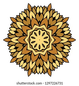 Oriental Mandala. Vintage Decorative Elements. Vector illustration. Golden color. For Coloring Book, Greeting Card, Invitation, Tattoo. Anti-Stress Therapy Pattern