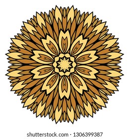 Oriental Mandala. Vintage Decorative Elements. Vector illustration. Golden color. For Coloring Book, Greeting Card, Invitation, Tattoo. Anti-Stress Therapy Pattern