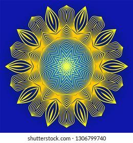 Oriental Mandala. Vintage Decorative Elements. Vector Illustration. It Is Super Brilliant Vector Illustration. Yellow blue color