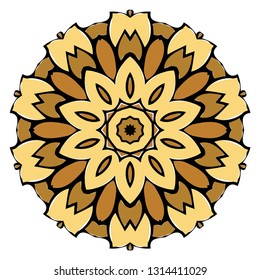 Oriental Mandala. Vintage Decorative Elements. Vector illustration. Golden color. For Coloring Book, Greeting Card, Invitation, Tattoo. Anti-Stress Therapy Pattern