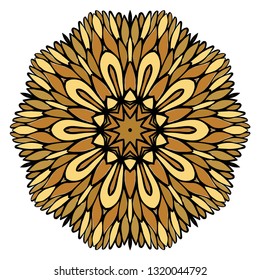 Oriental Mandala. Vintage Decorative Elements. Vector illustration. Golden color. For Coloring Book, Greeting Card, Invitation, Tattoo. Anti-Stress Therapy Pattern