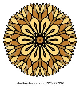 Oriental Mandala. Vintage Decorative Elements. Vector illustration. Golden color. For Coloring Book, Greeting Card, Invitation, Tattoo. Anti-Stress Therapy Pattern