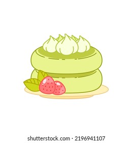 Oriental matcha green tea dessert. Flat cartoon illustration of a stack of pancakes isolated on a white background. Vector 10 EPS.