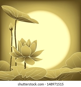 Oriental Mid Autumn Festival Lotus Flower Wallpaper
