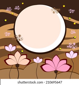 Oriental Mid Autumn Moon Festival Lotus Flowers. Full moon and lotuses. Vector illustration. For page design, greeting, print, wallpaper.