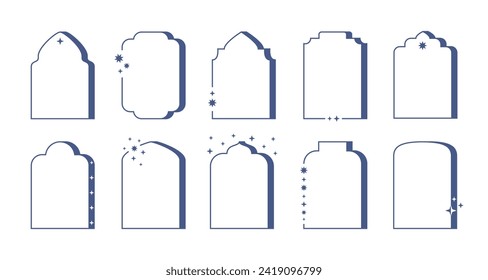 Arcos y cuadros de estilo oriental y moderno. Unas ventanas minimalistas de ramadan kareem y eid mubarak, puerta por carta, cartel, historia.