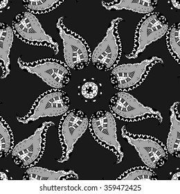 Oriental monochrome ornament. Seamless vector ornate background. Beautiful pattern of mandalas. Template for rug.