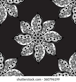 Oriental monochrome ornament. Seamless vector ornate background. Beautiful pattern of mandalas. Template for rug.