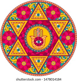 Oriental Moroccan mandala with hamsa amulet