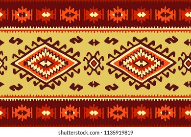 Oriental mosaic rug with traditional folk geometric ornamen. Seamless pattern