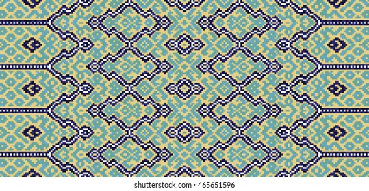 Oriental mosaic rug with traditional folk geometric pattern. Carpet border frame pattern. Vector 10 EPS illustration.