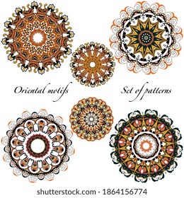 Oriental motifs, mandalas in a warm color on a transparent background