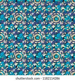 Oriental motifs. Round Ornament Pattern on a blue, black and violet colors. Colored Mandala. Spiritual and ritual symbol of Islam, Arabic, Indian religions. Vector geometric circle elements.