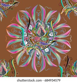 Oriental motifs. Spiritual and ritual symbol of Islam, Arabic, Indian religions. Colored Mandala. Vector geometric circle elements. Round Ornament Pattern on a colorful background.