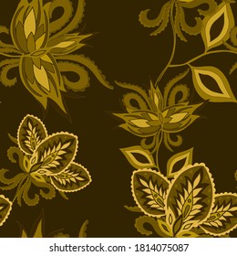Motivos orientales. Patrón sin foco con hermosas flores étnicas y paisley. Decoración floral. Patrón tradicional de paisajes. Textil de diseño textil.Patrón inmaterial tribal étnico.