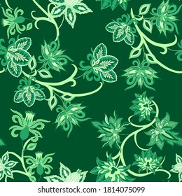 Oriental motives. Seamless pattern with beautiful ethnic flowers and paisley. Floral decoration. Traditional paisley pattern. Textile design texture.Tribal ethnic vintage seamless pattern.