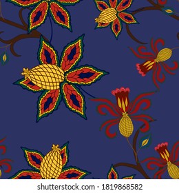 Oriental motives. Seamless pattern with beautiful ethnic flowers and paisley. Floral decoration. Traditional paisley pattern. Textile design texture.Tribal ethnic vintage seamless pattern.