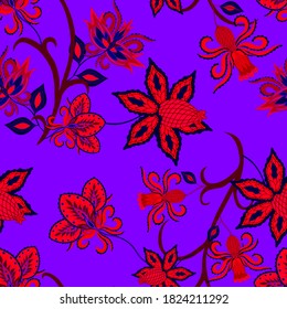 Oriental motives. Seamless pattern with beautiful ethnic flowers and paisley. Floral decoration. Traditional paisley pattern. Textile design texture.Tribal ethnic vintage seamless pattern.
