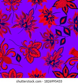 Motivos orientales. Patrón sin foco con hermosas flores étnicas y paisley. Decoración floral. Patrón tradicional de paisajes. Textil de diseño textil.Patrón inmaterial tribal étnico.