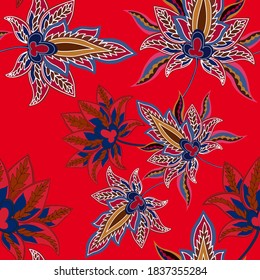 Oriental motives. Seamless pattern with beautiful ethnic flowers and paisley. Floral decoration. Traditional paisley pattern. Textile design texture.Tribal ethnic vintage seamless pattern.