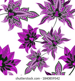 Oriental motives. Seamless pattern with beautiful ethnic flowers and paisley. Floral decoration. Traditional paisley pattern. Textile design texture.Tribal ethnic vintage seamless pattern.	