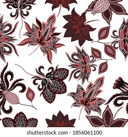 Oriental motives. Seamless pattern with beautiful ethnic flowers and paisley. Floral decoration. Traditional paisley pattern. Textile design texture.Tribal ethnic vintage seamless pattern.	