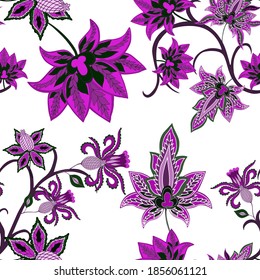 Oriental motives. Seamless pattern with beautiful ethnic flowers and paisley. Floral decoration. Traditional paisley pattern. Textile design texture.Tribal ethnic vintage seamless pattern.	