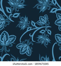 Oriental motives. Seamless pattern with beautiful ethnic flowers and paisley. Floral decoration. Traditional paisley pattern. Textile design texture.Tribal ethnic vintage seamless pattern.	