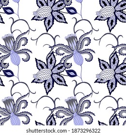 Oriental motives. Seamless pattern with beautiful ethnic flowers and paisley. Floral decoration. Traditional paisley pattern. Textile design texture.Tribal ethnic vintage seamless pattern.	