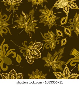 Oriental motives. Seamless pattern with beautiful ethnic flowers and paisley. Floral decoration. Traditional paisley pattern. Textile design texture.Tribal ethnic vintage seamless pattern.	