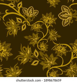 Orientalische Motive. Nahtlose Muster mit schönen ethnischen Blumen und Pisley. Blumendekoration. Traditionelles Paisley-Muster. Textile Design Textur.Stamm ethnische Vintage nahtlose Muster.	