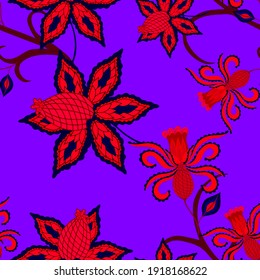Oriental motives. Seamless pattern with beautiful ethnic flowers and paisley. Floral decoration. Traditional paisley pattern. Textile design texture.Tribal ethnic vintage seamless pattern.	