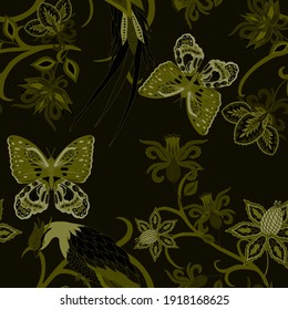 Orientalische Motive. Nahtlose Muster mit schönen ethnischen Blumen, Vogel und Schmetterling. Blumendekoration. Traditionelles Paisley-Muster. Textile Design Textur.Stamm ethnische Vintage nahtlose Muster.	