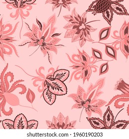 Motivos orientales. Patrón sin foco con hermosas flores étnicas y paisley. Decoración floral. Patrón tradicional de paisajes. Textil de diseño textil.Patrón inmaterial tribal étnico.	