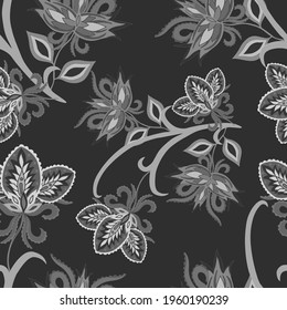 Oriental motives. Seamless pattern with beautiful ethnic flowers and paisley. Floral decoration. Traditional paisley pattern. Textile design texture.Tribal ethnic vintage seamless pattern.	