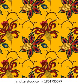 Oriental motives. Seamless pattern with beautiful ethnic flowers and paisley. Floral decoration. Traditional paisley pattern. Textile design texture.Tribal ethnic vintage seamless pattern.	